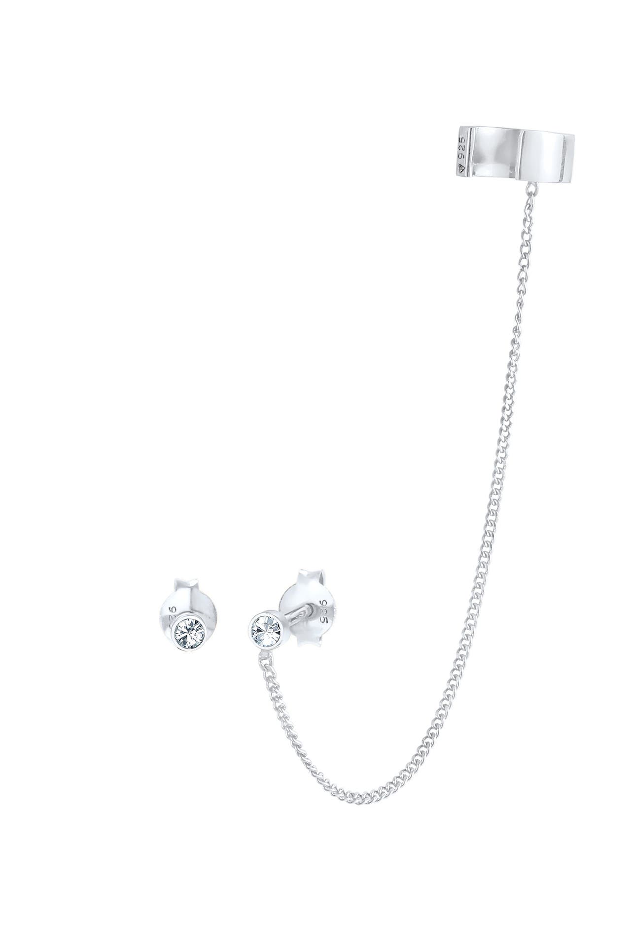 ELLI Ohrringe Earcuff Stecker Rund 925 Silber, mit Kristallen von Swarovski® Silber, Bild 1
