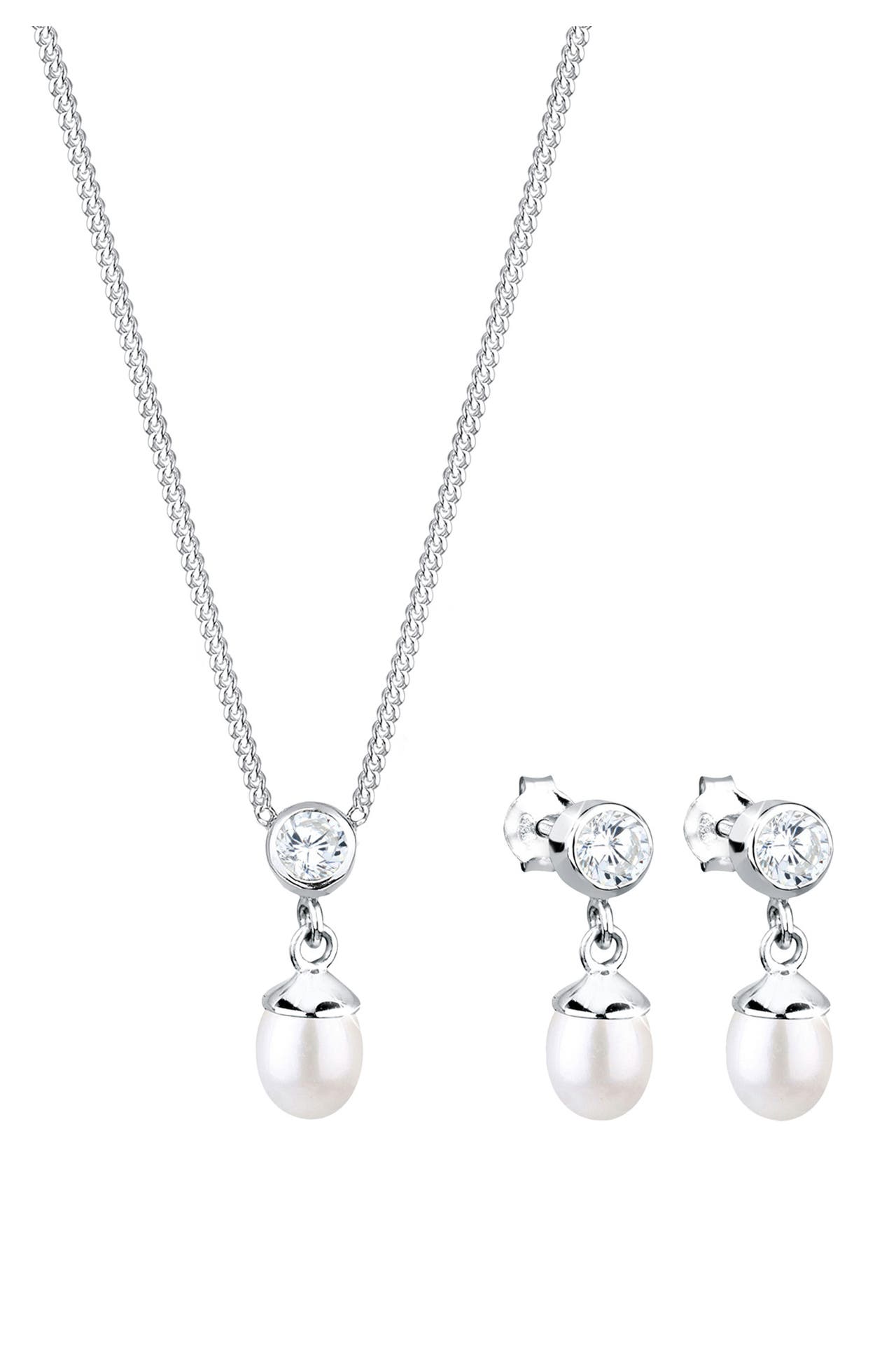 ELLI Schmuckset Zirkonia Süßwasserzuchtperlen Weiß 925 Sterling Silber Weiß, Bild 1