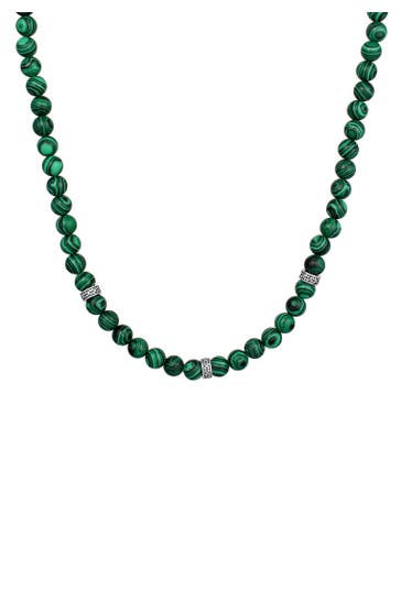 KUZZOI Kette Synthetischer Malachit Perlen Grün Bead 925 Sterling Silber Grün