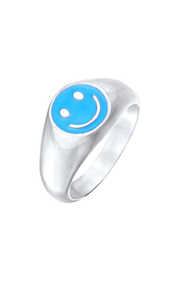 KUZZOI Ring Herren Siegelring Smiling Emaille 925 Silber Silber