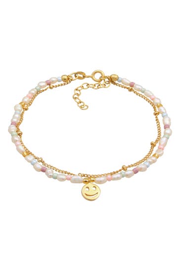 ELLI Armband Layer Smiling Süßwasserperlen Beads 925 Silber Gold
