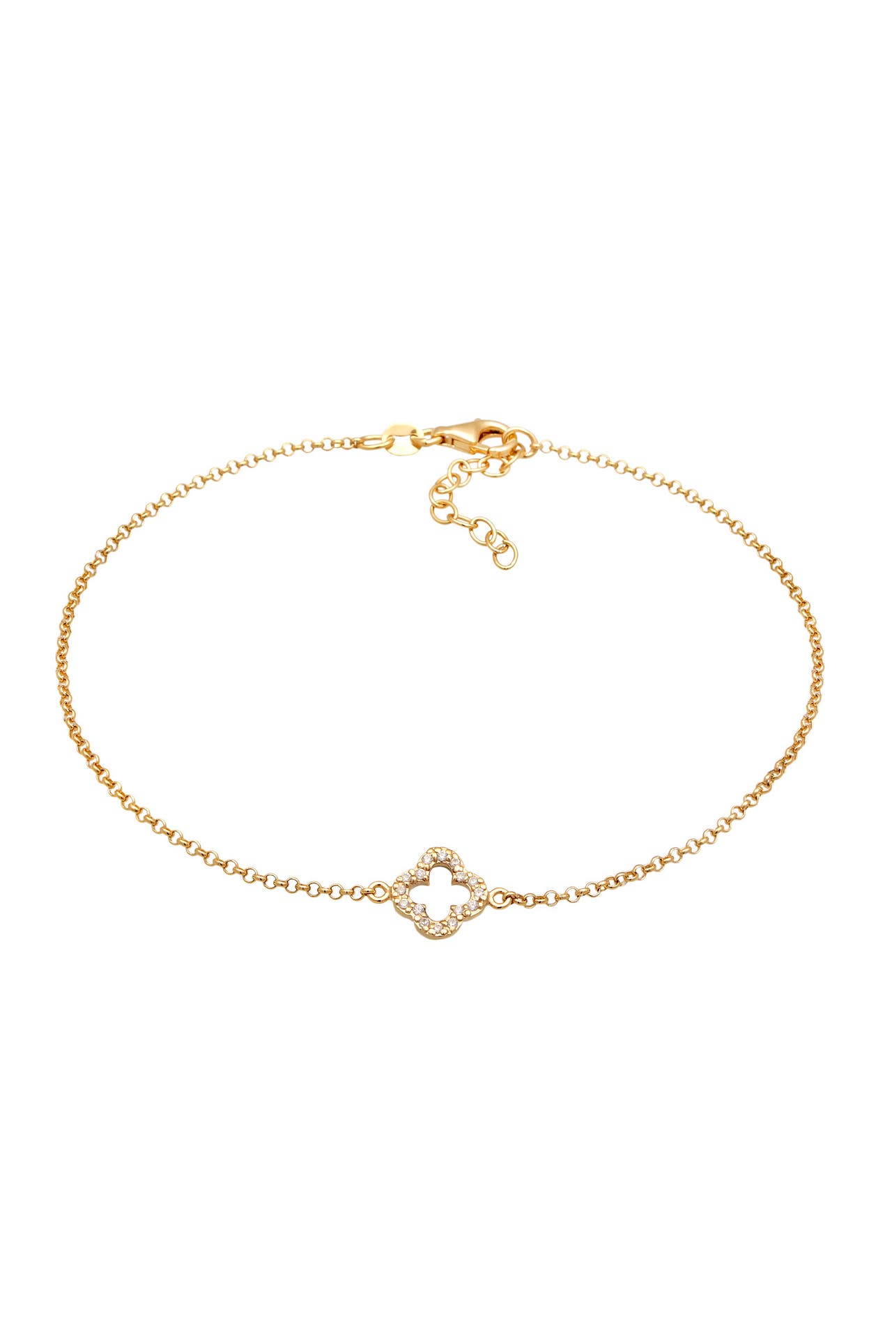ELLI Fusskettchen Kleeblatt Zirkonia Glücksymbol Talisman 925 Silber Gold, Bild 1