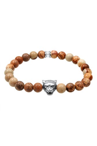 KUZZOI Armband Herren Achat Tigerkopf Bead Oxidiert 925 Silber Braun