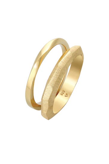 ELLI PREMIUM Ring Bandring Basic Gedreht Struktur (2 tlg) 925 Silber Gold