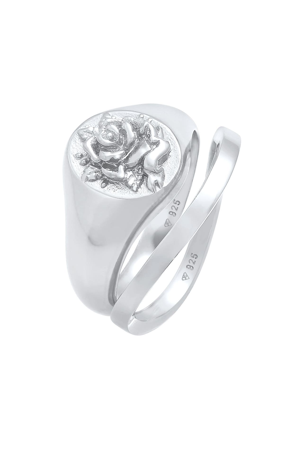 ELLI Ring Siegelring Rose Basic Ring 2er Set 925 Silber Silber, Bild 1