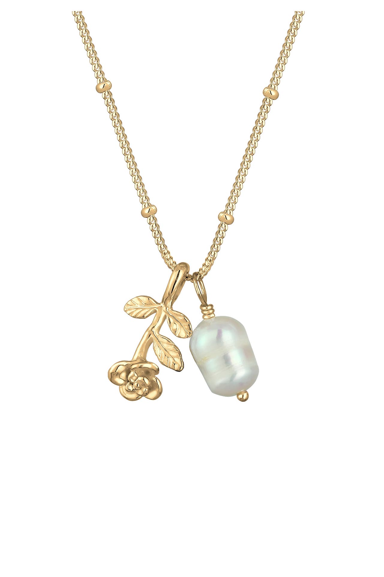 ELLI Kette Blume Süßwasserperlen Weiß 925 Sterling Silber vergoldet Gold, Bild 1