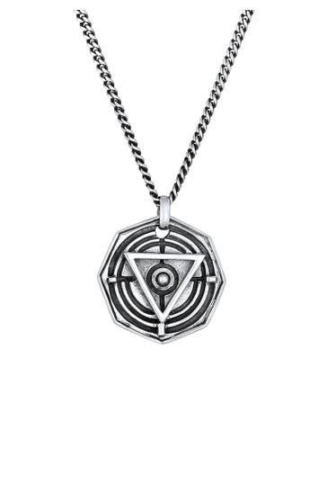 KUZZOI Kette Herren Achteck Dreieck Kreis Symbol 925 Silber Schwarz