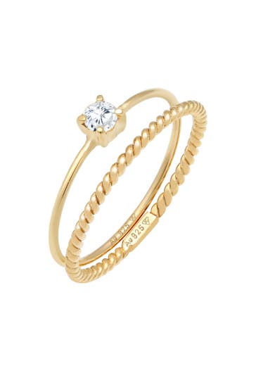 ELLI Ring Zirkonia 2er Set 925 Silber gold