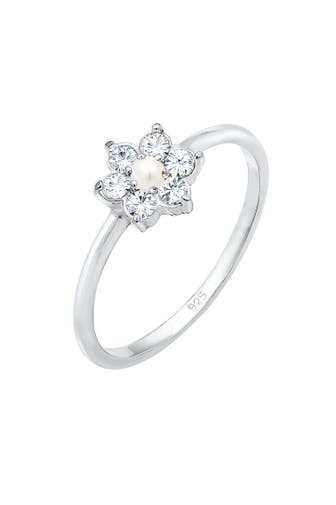 ELLI PREMIUM Ring Blume mit Kristallen von Swarovski® 925 Sterling Silber Silber