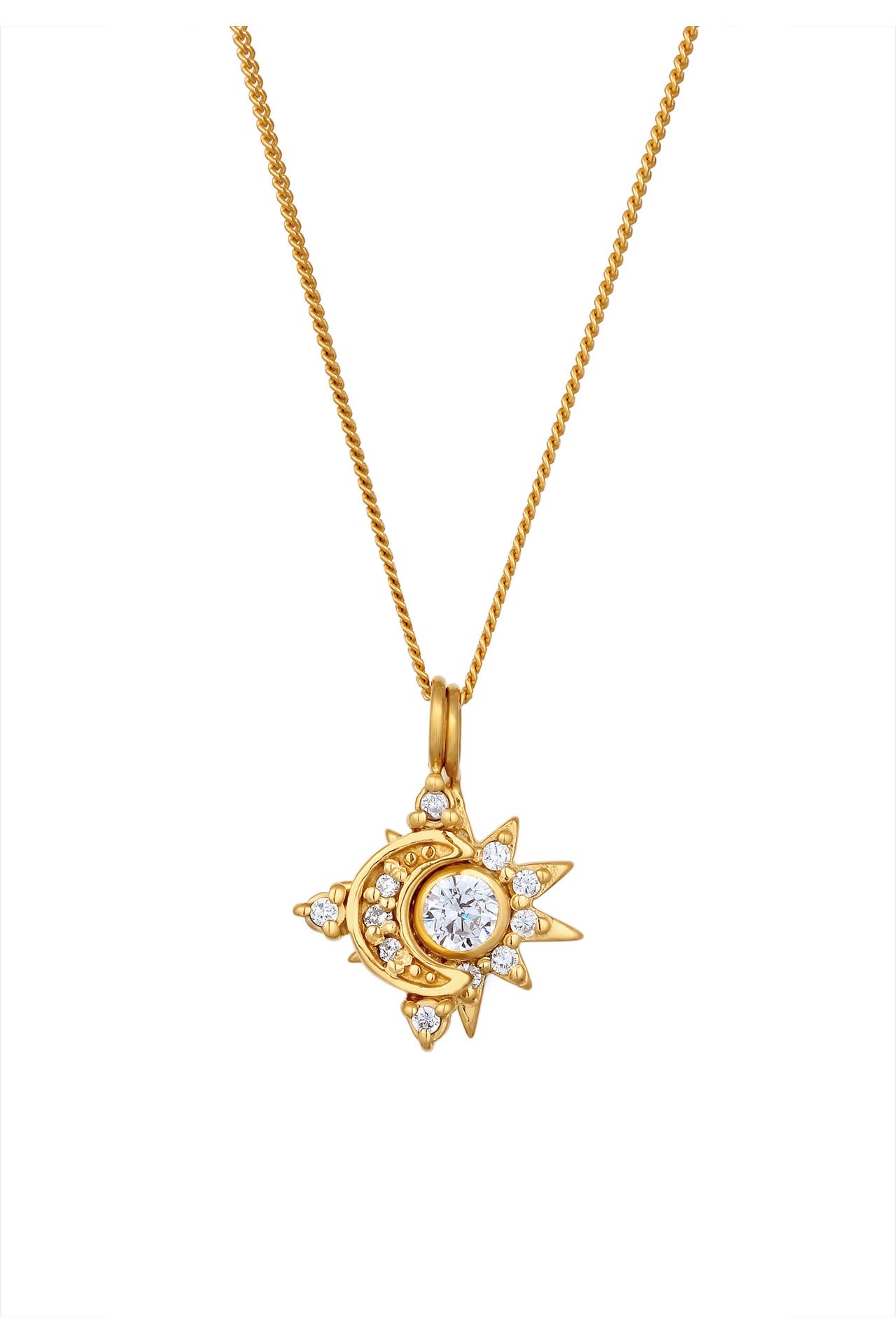ELLI Kette Sonne Mond Zirkonia Weiß 925 Sterling Silber vergoldet Gold, Bild 1