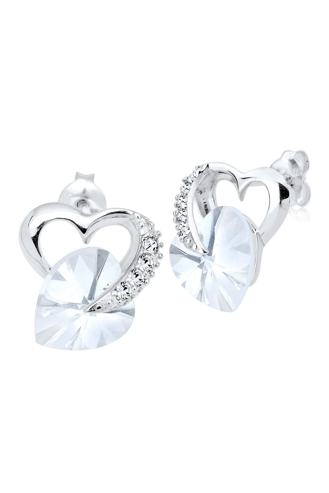 ELLI Ohrringe Herz Liebe 925 Silber, mit Kristallen von Swarovski® Weiß, Bild 1
