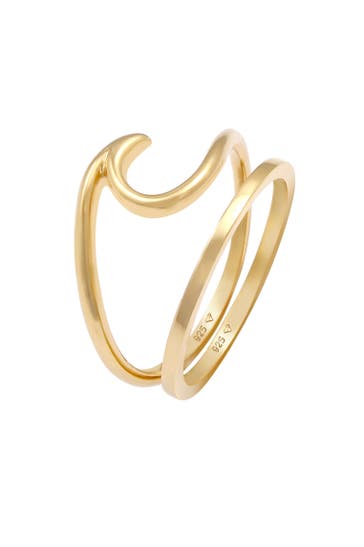 ELLI Ring Wellen Wave Bandring Basic Set (2 tlg) 925 Silber Gold