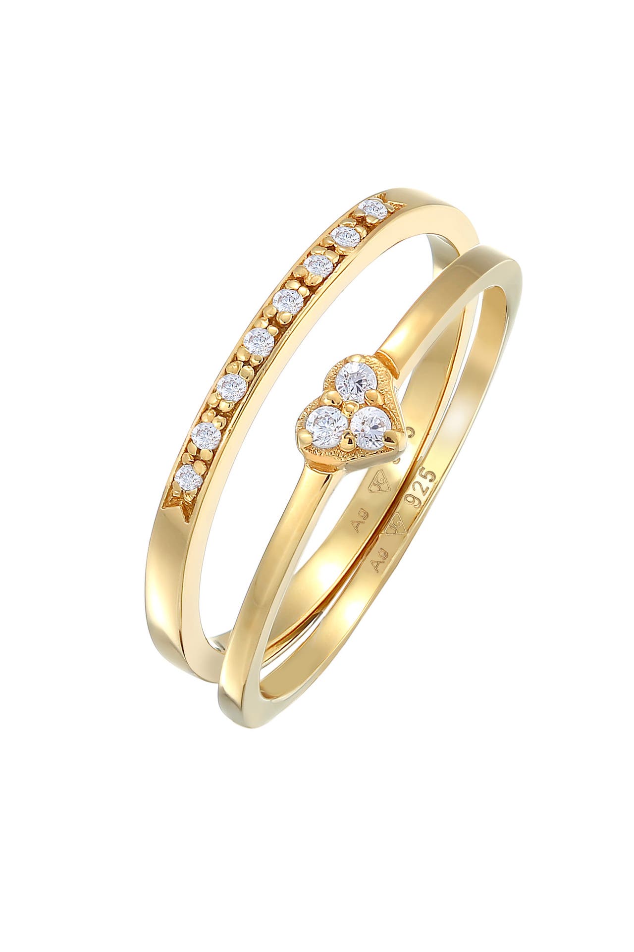 ELLI Ring Herz Memoire Zirkonia 2er Set 925 Silber Gold, Bild 1