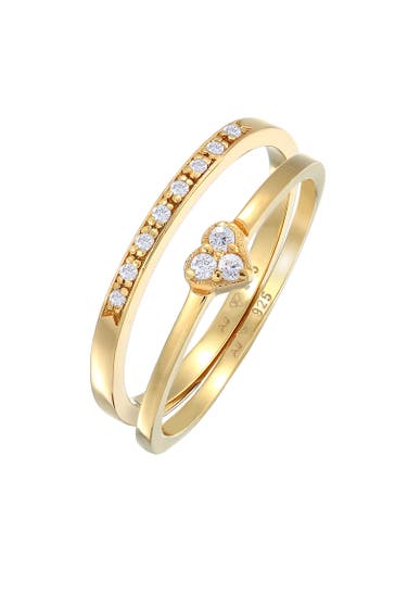 ELLI Ring Herz Memoire Zirkonia 2er Set 925 Silber Gold