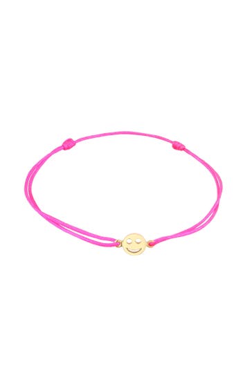 ELLI Armband mit Smile Face Textil 925 Silber vergoldet Pink