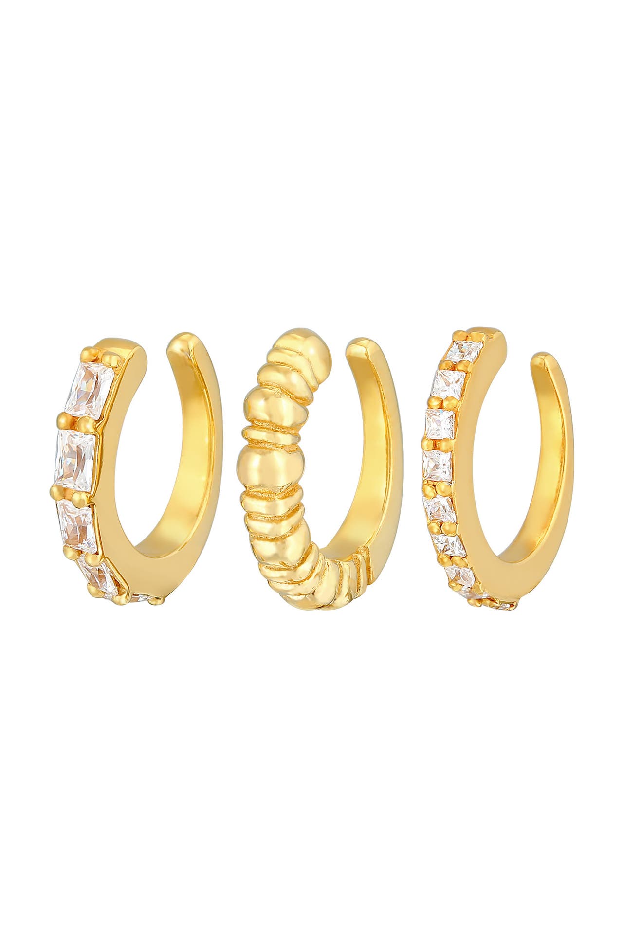 ELLI PREMIUM Ohrringe Earcuff Geo Zirkonia Riffel 3er Set 925 Silber Gold, Bild 1