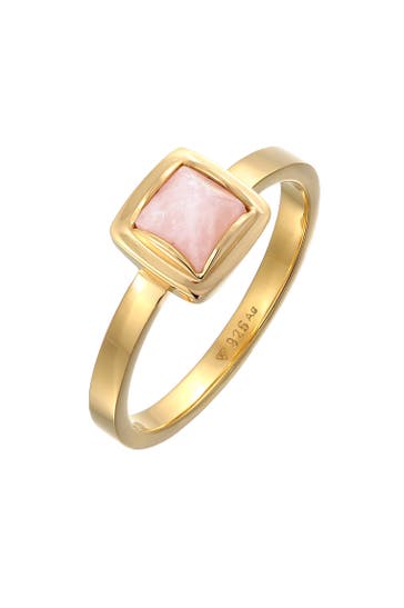 ELLI PREMIUM Ring Solitäre Rosa Quarz Pyramid 925 Silber Gold