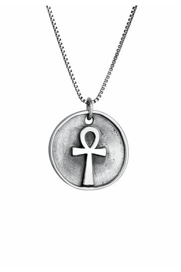 KUZZOI Kette Herren Antike Münze Ankh Kreuz Henkelkreuz 925 Sterling Silber Grau