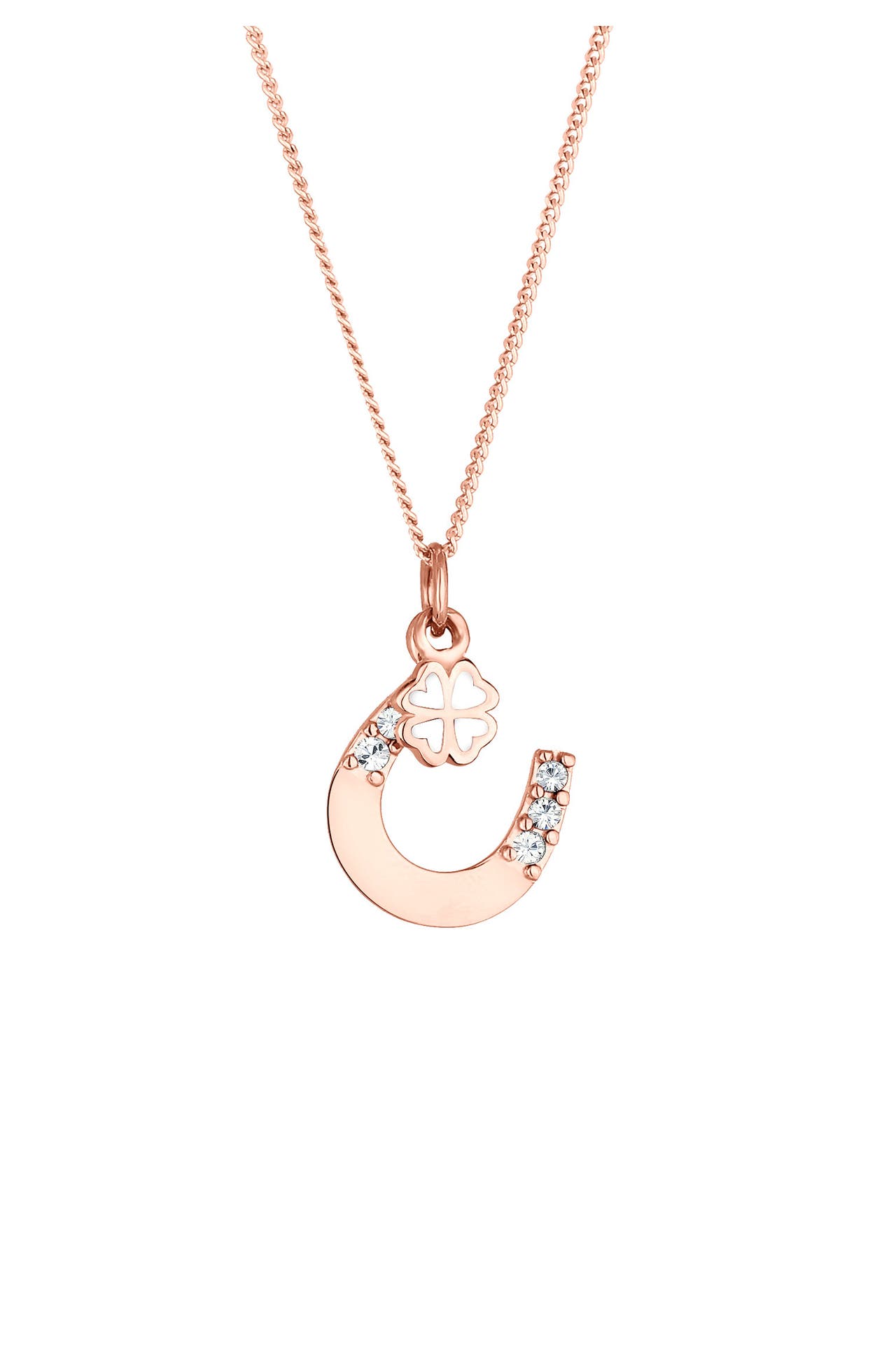 ELLI Kette Hufeisen Kleeblatt 925 Silber, mit Kristallen von Swarovski® Rosegold, Bild 1