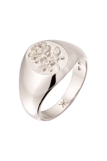 KUZZOI Ring Siegelring Rose Flower 925 Sterling Silber Silber