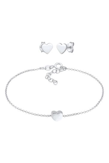 ELLI Schmuckset Herz Liebe Armband Ohrstecker Set 925 Silber Silber