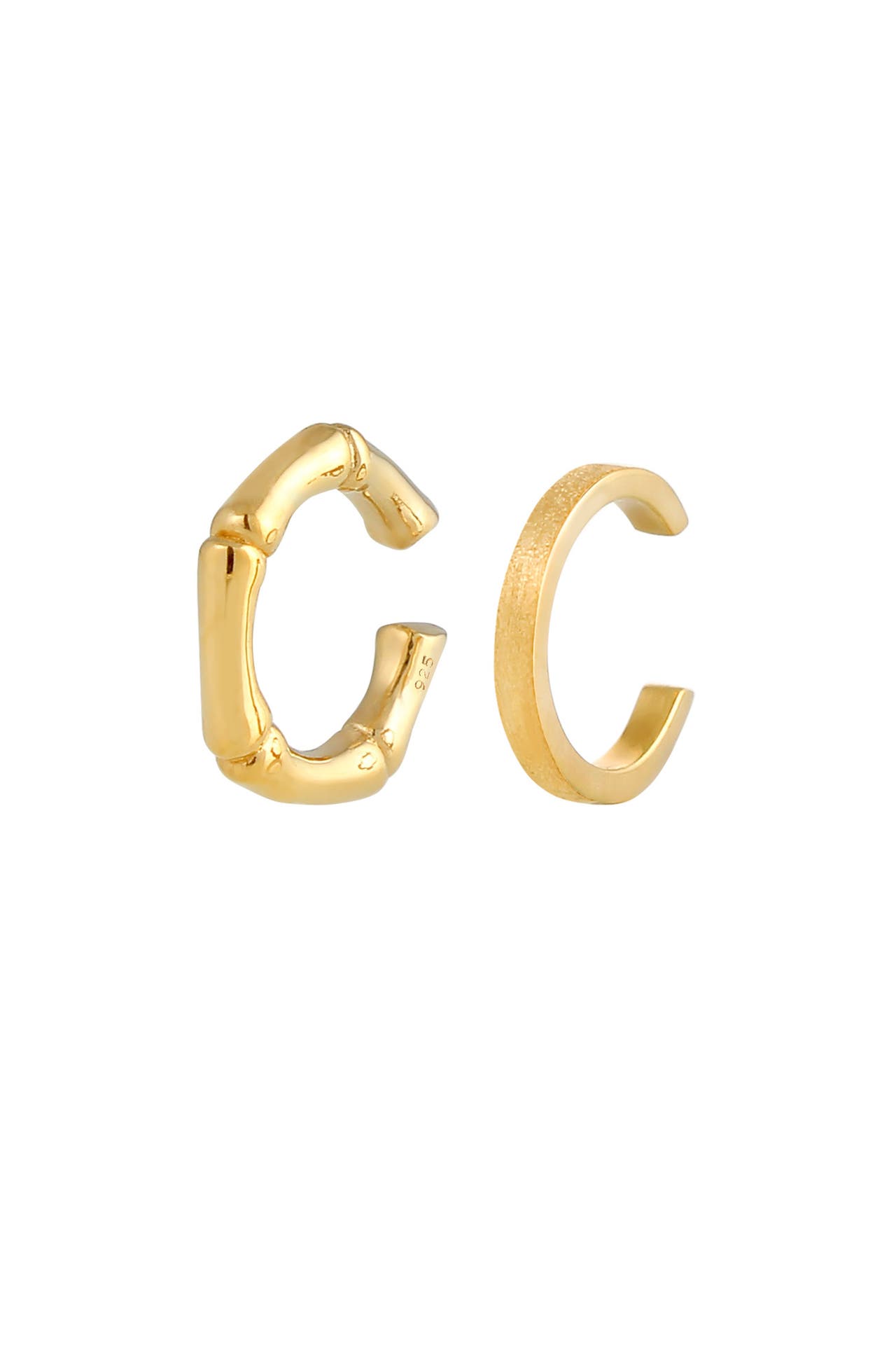 ELLI Ohrringe 2er Set Earcuff Bambus Minimal Basic 925 Silber Gold, Bild 1