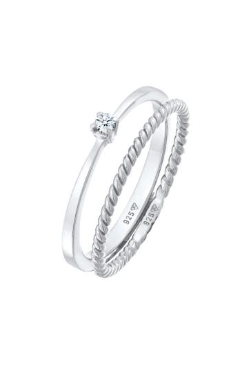 ELLI DIAMONDS Ring Diamant (0.03 ct.) Kordel 2er Ring Set 925 Silber Silber