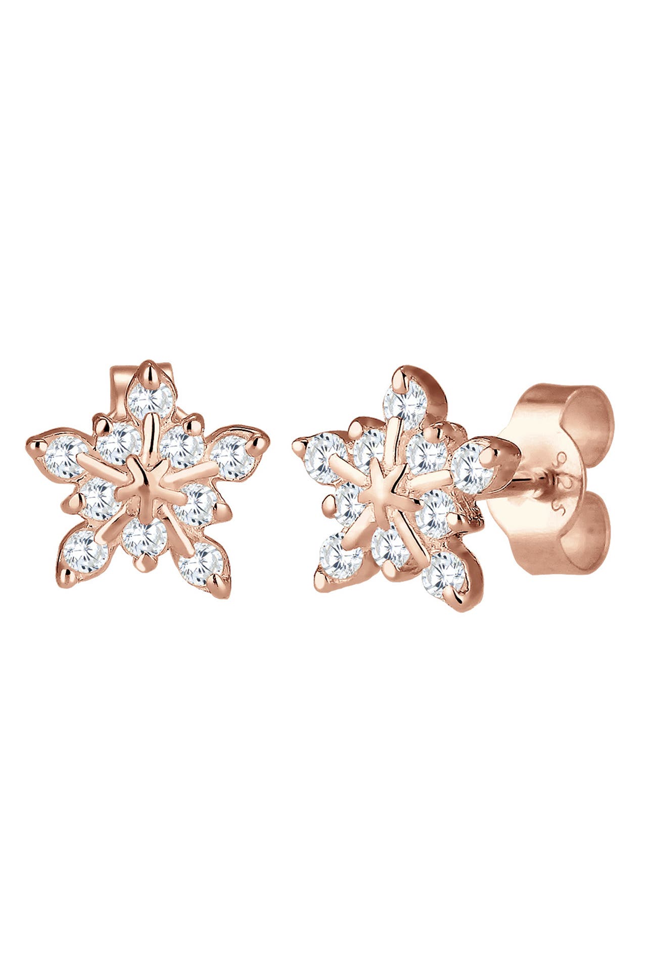 ELLI Ohrringe Schneeflocke Winter Zirkonia 925er Sterling Silber Rosegold, Bild 1