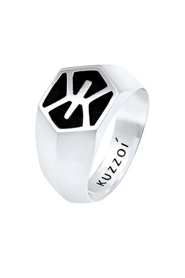 KUZZOI Ring Herren Siegelring Emaille Edel 925 Silber Silber