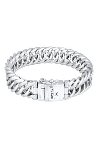 KUZZOI Armband Herren Panzerkette Kastenverschluss 925 silber Silber