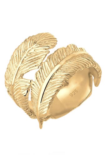 ELLI Ring Offen mit Feder Design 925 Silber Gold