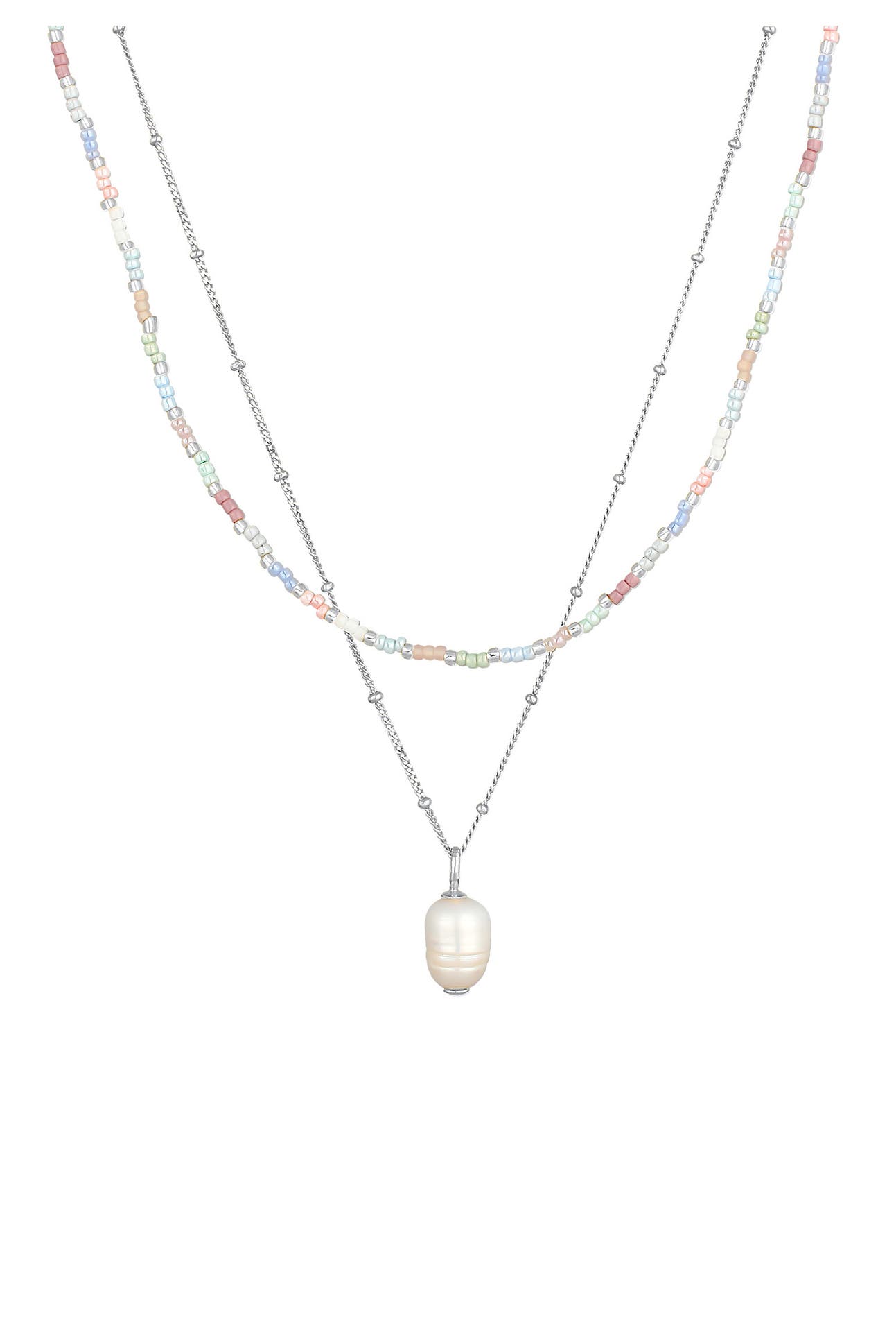 ELLI Kette Layer Süßwasserperle Barock Glas Beads 925 Silber Silber, Bild 1