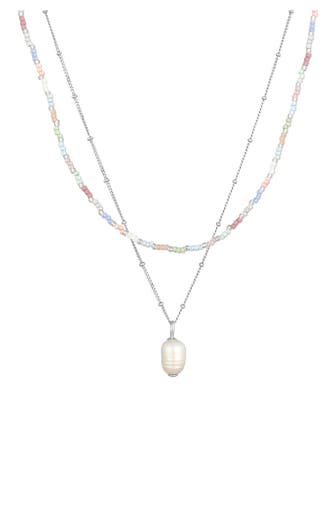ELLI Kette Layer Süßwasserperle Barock Glas Beads 925 Silber Silber
