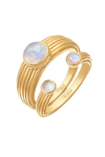 ELLI PREMIUM Ring Siegelring Offen Mondstein Klassik Set Gold