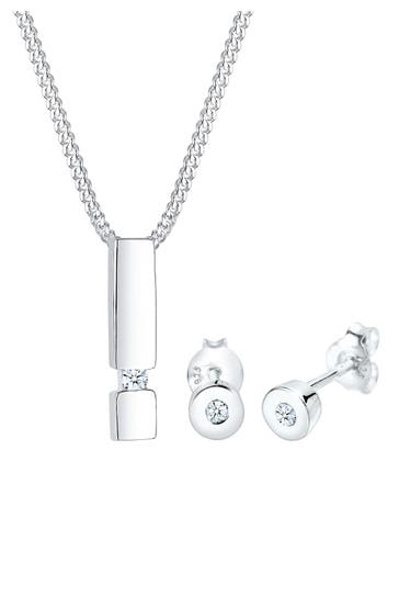 ELLI DIAMONDS Schmuckset Diamant Weiß Brillantschliff (0.09 ct) 925 Sterling Silber Silber