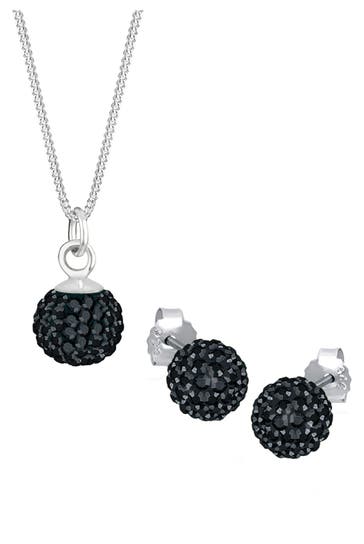 ELLI Schmuckset Kugel 925 Sterling Silber, mit Kristallen von Swarovski® Schwarz