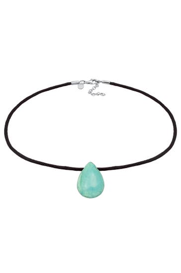 ELLI PREMIUM Kette Choker Satin Türkis Edelstein Tropfen 925 Silber Grün
