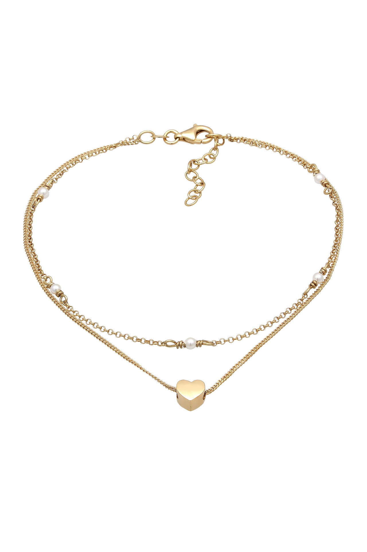 ELLI Fusskettchen Herz Muschelkernperlen Romantik 925 Sterling Silber vergoldet Gold, Bild 1