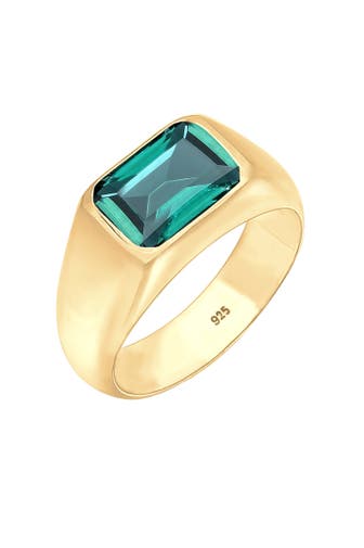 ELLI PREMIUM Ring Siegelring Granat Dunkelrot 925 Sterling Silber vergoldet Grün