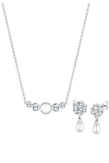 ELLI PREMIUM Schmuckset mit Perle und Kristalle 925 Silber Silber