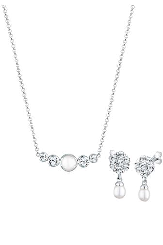 ELLI PREMIUM Schmuckset mit Perle und Kristalle 925 Silber Silber