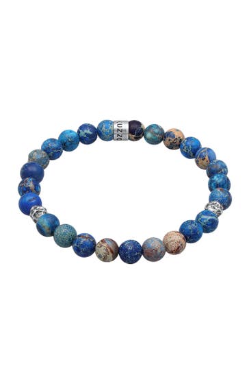 KUZZOI Armband Herren Achat Perlen Blau Beads 925 Silber Silber