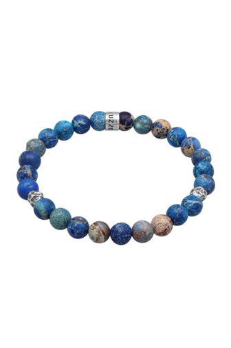 KUZZOI Armband Herren Achat Perlen Blau Beads 925 Silber Silber