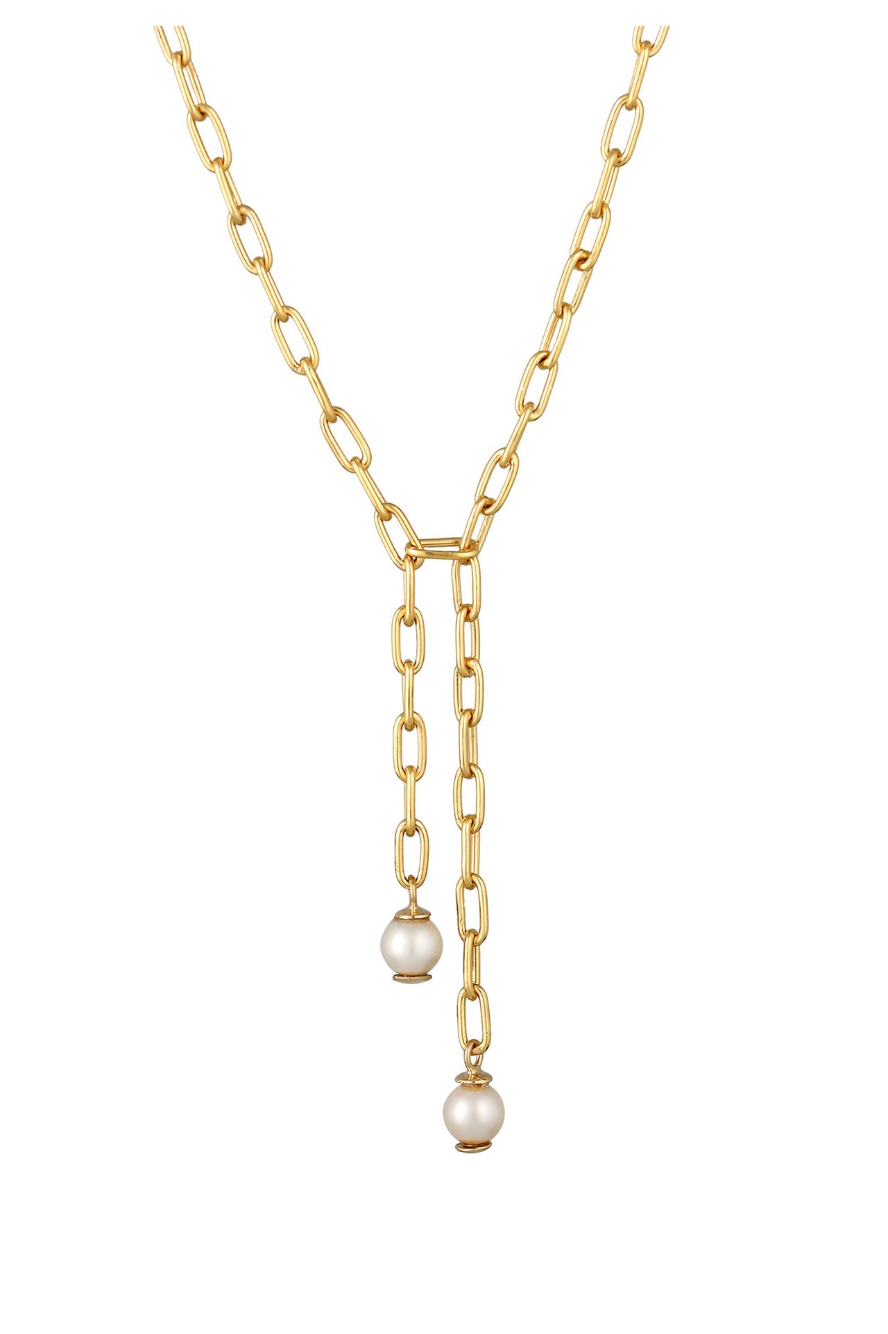 ELLI PREMIUM Kette Y-Kette Gliederkette Synthetische Perle Weiß 925 Sterling Silber Gold, Bild 1