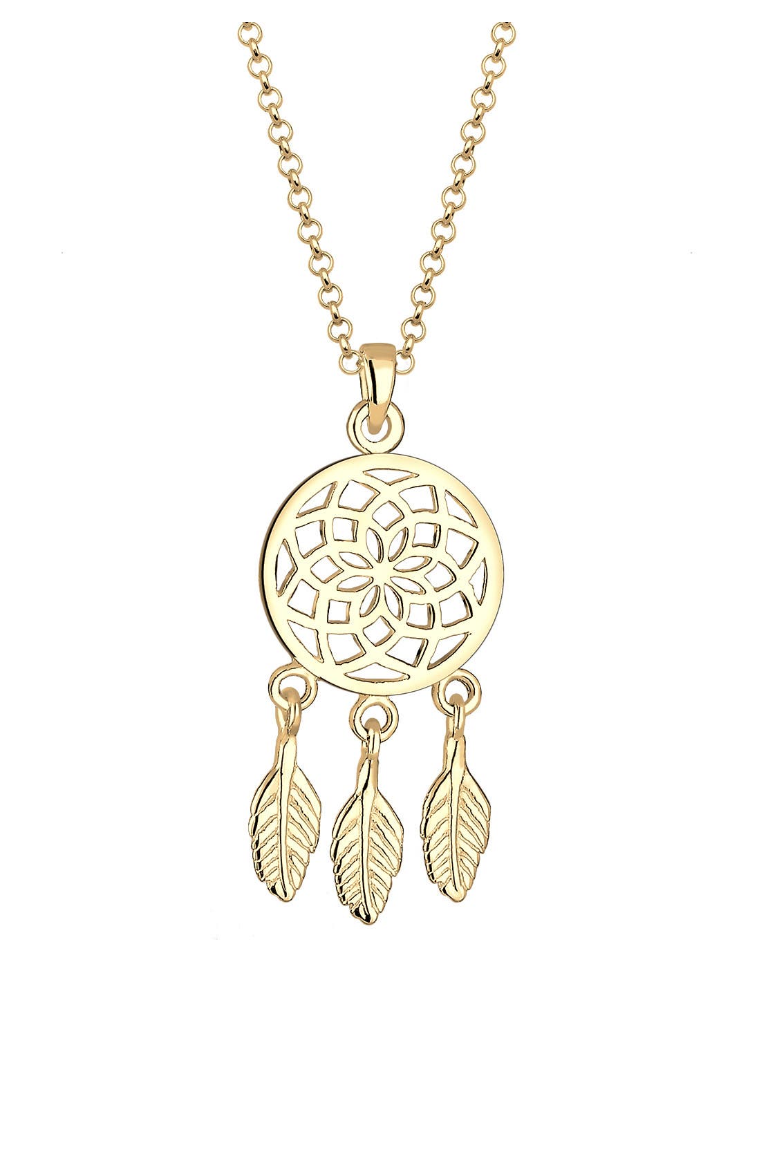 ELLI Kette Traumfänger Anhänger mit Federn 925er Silber Gold, Bild 1