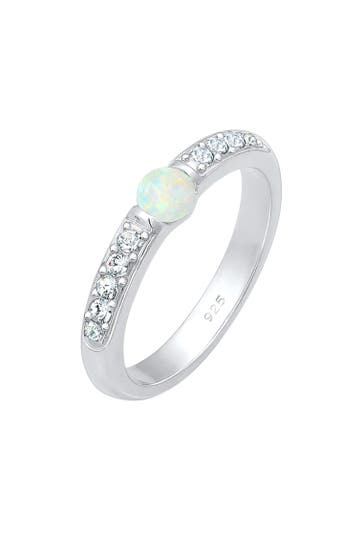 ELLI PREMIUM Ring Glas Kristalle Synthetischer Opal 925 Sterling Silber Silber