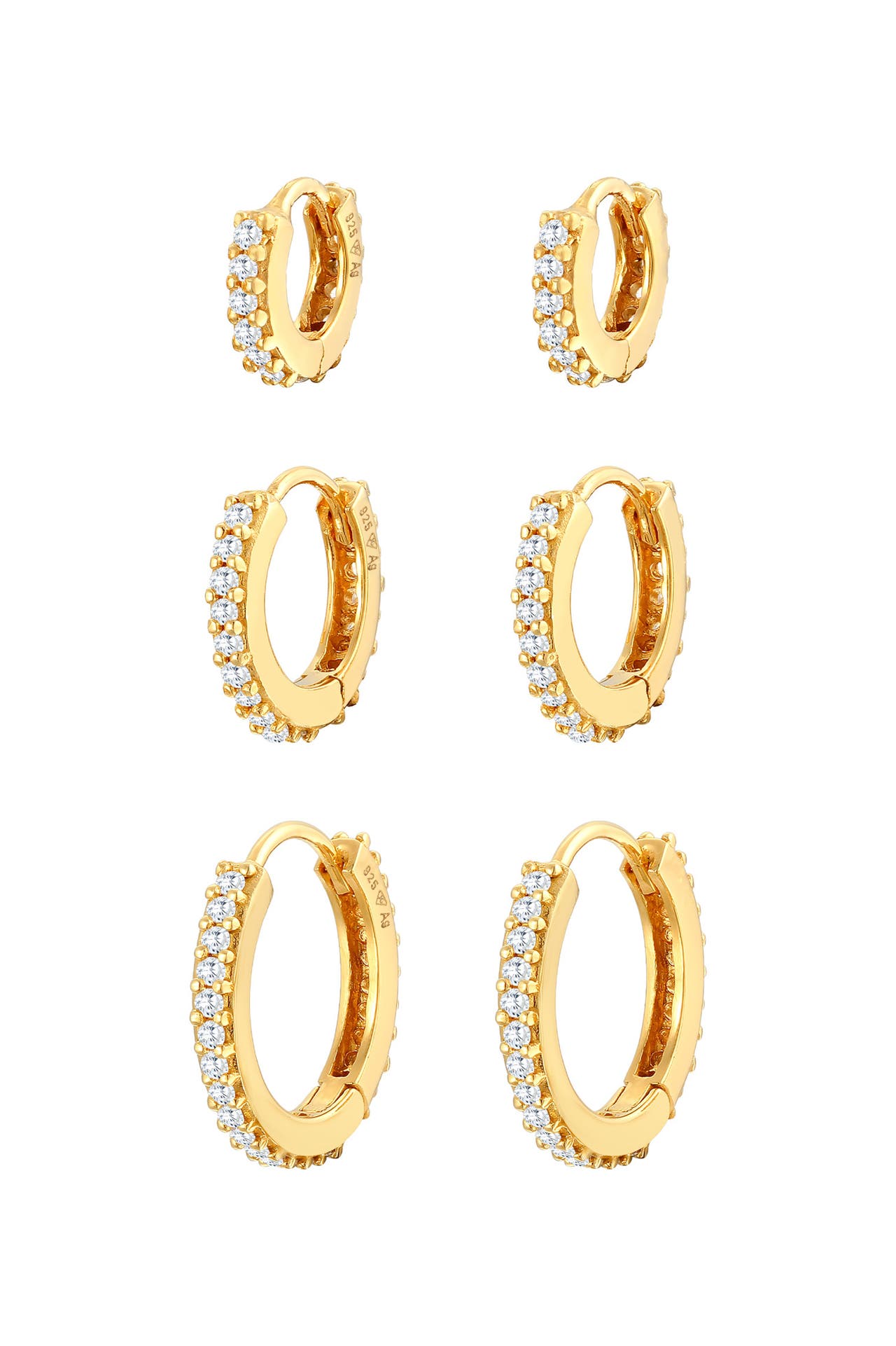 ELLI PREMIUM Ohrringe Creolen Zirkonia 3er Set Elegant 925 Silber Gold, Bild 1