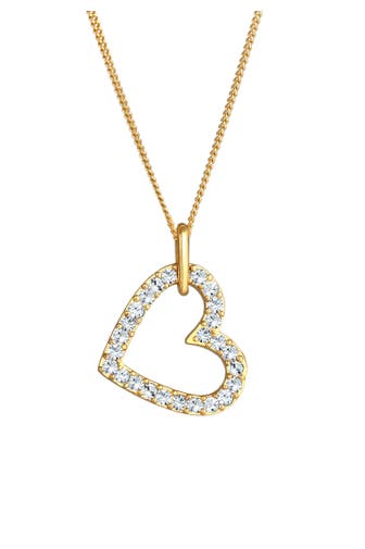 ELLI Kette Herz Anhänger 925 Silber, mit Kristallen von Swarovski® Gold