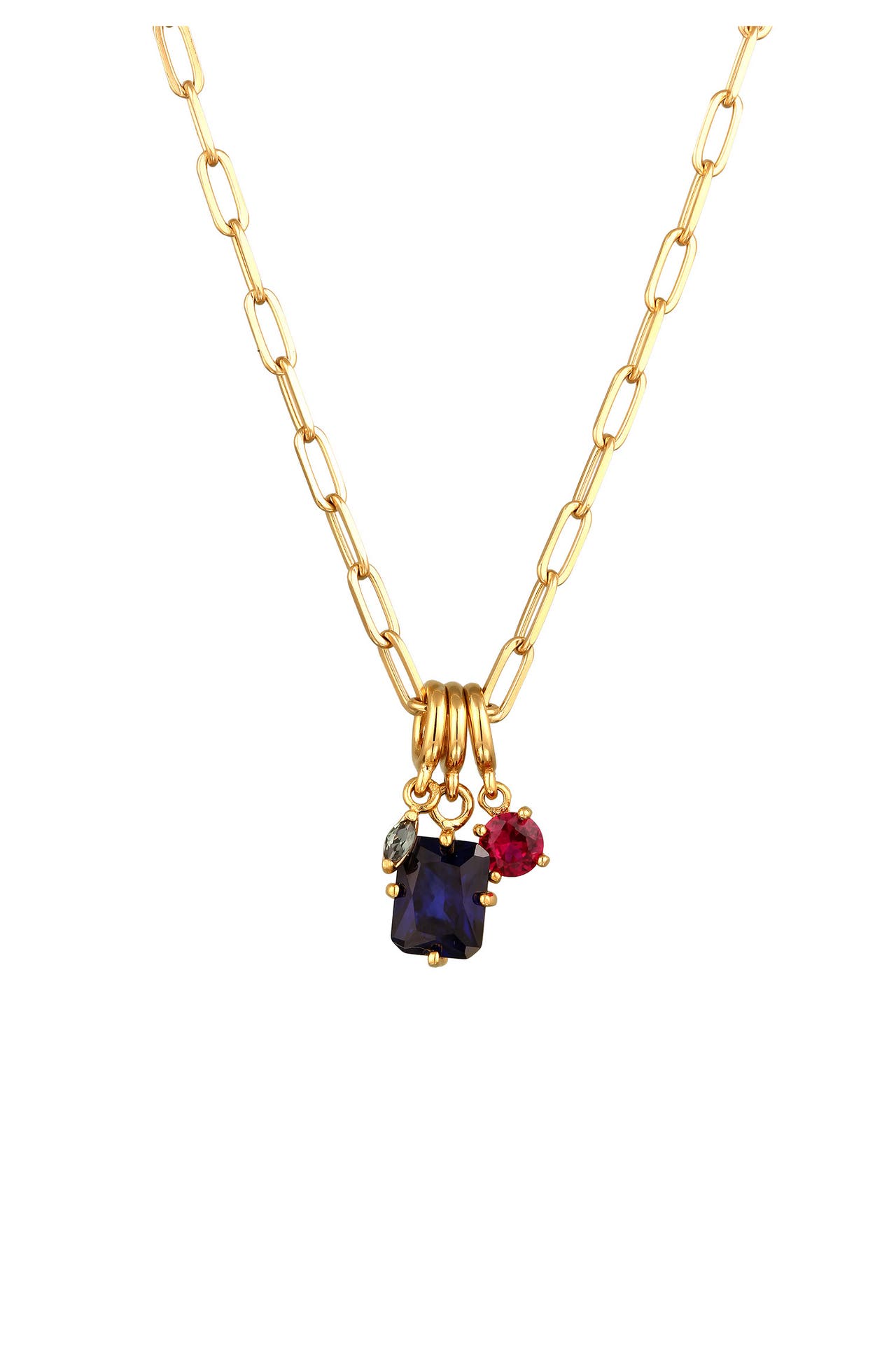 ELLI PREMIUM Kette Lab Grown Saphir Turmaline Rubin Anhänger 925 Sterling Silber vergoldet Gold, Bild 1