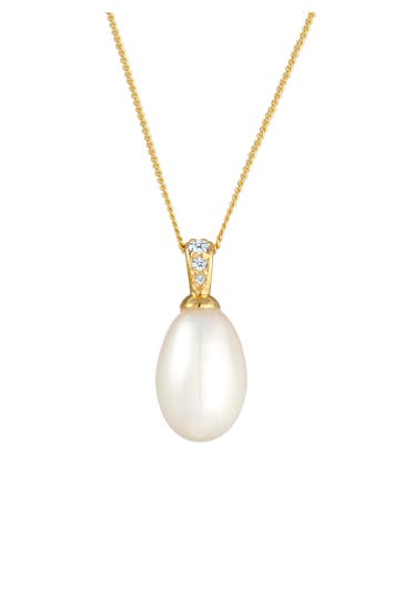 ELLI DIAMONDS Kette Süßwasserzuchtperle Diamant Brillant (0.05 ct) 585 Gelbgold Weiß